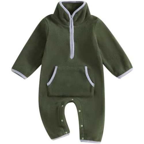 BemeyourBBs Newborn Baby Boy Girl Winter Clothes Warm Zipper Fleece Romper with Pockets Long Sleeve Jumpsuit One Piece Outfit