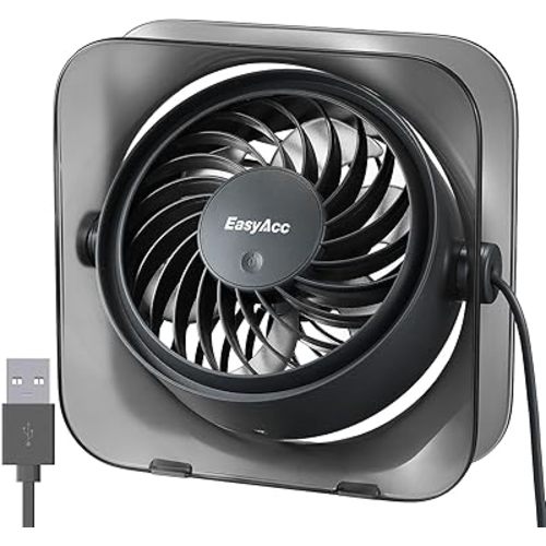 EasyAcc USB Small Desk Fan, Fan for Slumber Pod Long Cable 5ft, Turbo Powerful Airflow, 3 Speeds Portable Mini Desk Travel USB Fan for Sleeping Cruise Ship Dorm Bedroom Office Airplanes (No Battery)