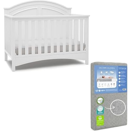 Delta Children Perry 6-in-1 Convertible Crib & Mattress, Bianca White