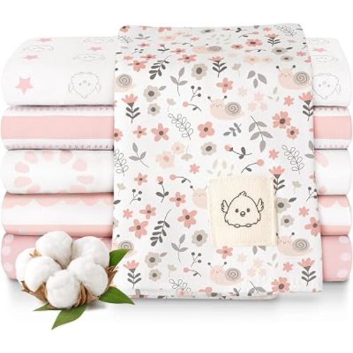 Organic Burp Cloths Baby Boy, Girl - 6-Pack Large 100% Cotton Burping Cloths for Babies, Spit Up Rags, Super Absorbent, Ultra Soft Newborn Rag, Gender Neutral, Machine Washable, Durable (Sweet Charm)