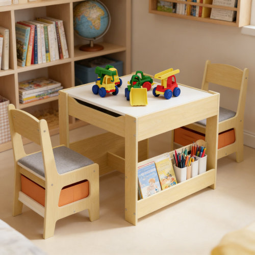 17 Stories 2-In-1 Reversible Top Kids Activity Table & Chair Set ,With Chair Storage Drawers & Under-Table Shelf–Durable, Easy-Clean Furniture & Reviews | Wayfair