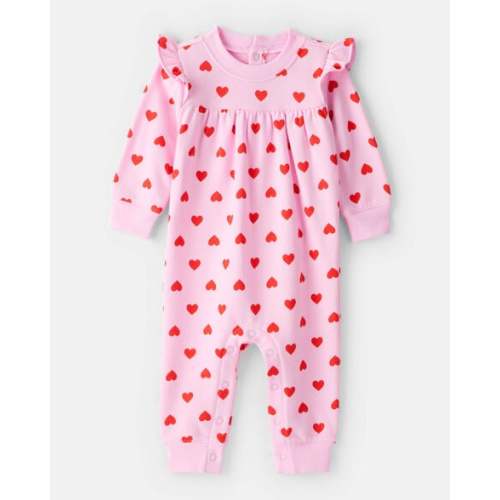 Baby Girl DayDream Fleece Heart Long-Sleeve Jumpsuit - Pink | Carter's