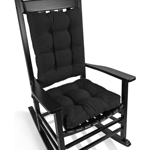 BUYUE Chair Cushion Set for Rocking Chair, Back Pillow & Seat Cushion with Ties, Original Woven Fabric Non-Slip Chair Pads for Elderly Sitting, Black