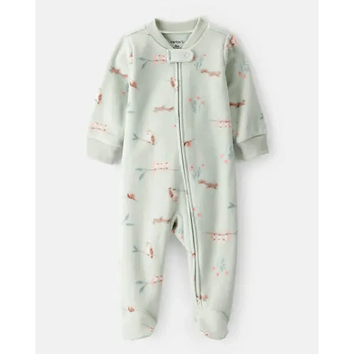 Baby Girl Squirrel Print Loose Fit Long-Sleeve Sleep & Play Pajamas - Green | Carter's