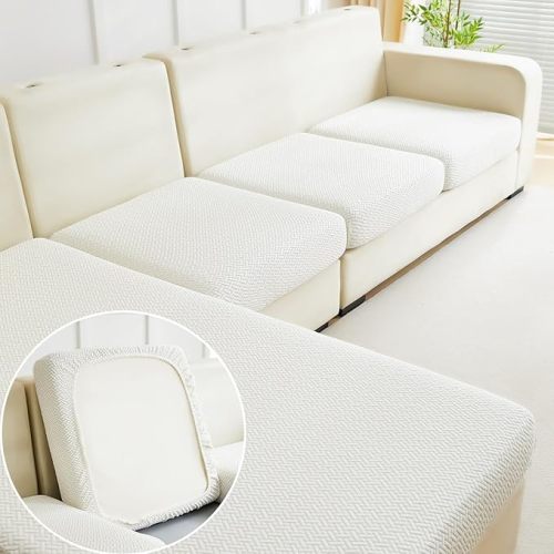 Washable Stretch Slipcovers for Sectional Sofa (Texture Ivory White,Chaise Cover)