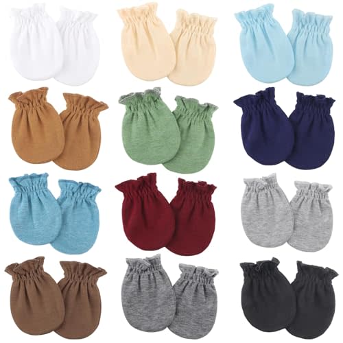 BQUBO 12 Pairs Baby Mittens Newborn Infant Toddler Mittens No Scratch Cotton Elastic Wrist Gloves for Boys Girls 0-6 Months
