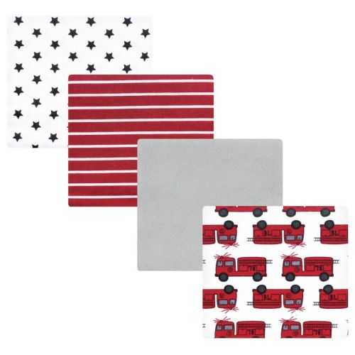 Hudson Baby Infant Boys Cotton Poly Flannel Receiving Blankets 4-Pack, Fire Truck , One Size