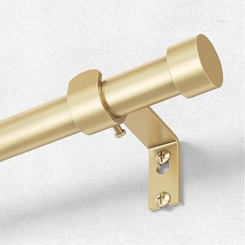 OLV Gold Curtain Rod 36 to 91 Inch, 1 Inch Adjustable Modern Curtain Rods for Windows, Decorative Heavy Duty Window Treatment Rods with End Cap Finials, Telescopic Splicing Drapery Pole, Easy Install