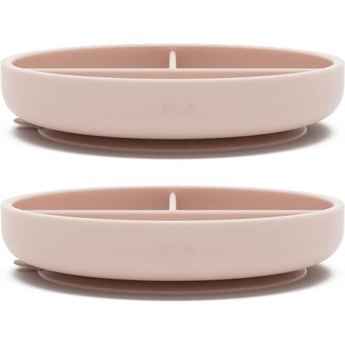 Lalo Suction Plates - 2 Pack, 100% Silicone Non-Toxic BPA-Free Baby Plates with Suction Base To Prevent Accidental Tip-Overs - Suction Plates for Toddlers With Three Divided Sections - Grapefruit
