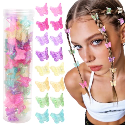 YISSION 60Pcs Mini Butterfly Hair Claw Clips, Colorful Y2K Hair Accessories | 60 Pack | Mini Butterfly Clips | Y2K 90s Style | 8 Jelly Colors | All-Day Secure Grip | No-Loss Storage Tube