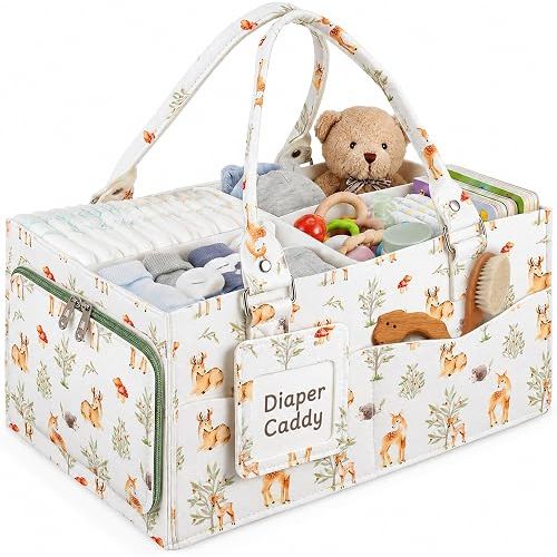 FOMIYES Diaper Caddy Organizer for Newborn Essentials, Portable Travel Tote | Spacious Diaper Storage Bag with Reinforced Handle, fits Wipes, Cream & Bottles, for Nursery, Car or Baby Showers