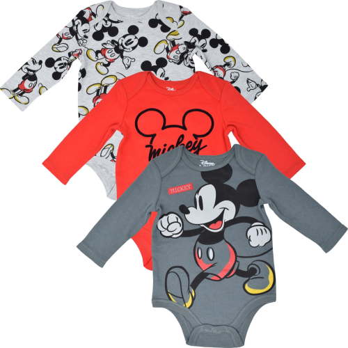 Disney Mickey Mouse Infant Baby Boys 3 Pack Bodysuits Newborn to Infant