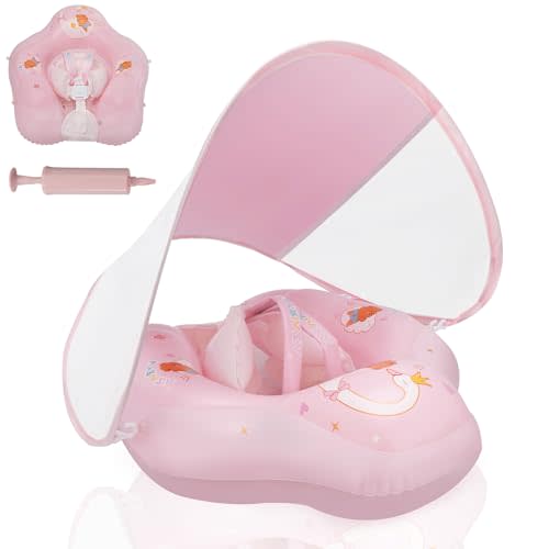 LOOWARTS Baby Pool Float with Canopy and Safety Seat,Infant Swim Float & Pool Float & Baby Water Float & Swimming Floats UPF50+ UV Protection for Kids from 3 to 36 Months.(S:3-12 Month/L:6-36 Month)