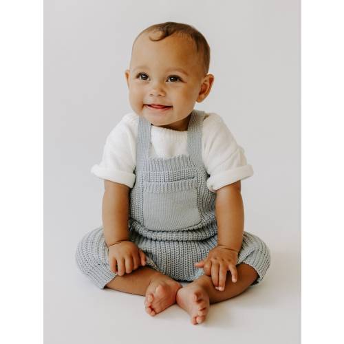 Oversized Knit Baby/Toddler Overall Shorts, Organic Cotton Baby Overalls - Blueberry/Blue