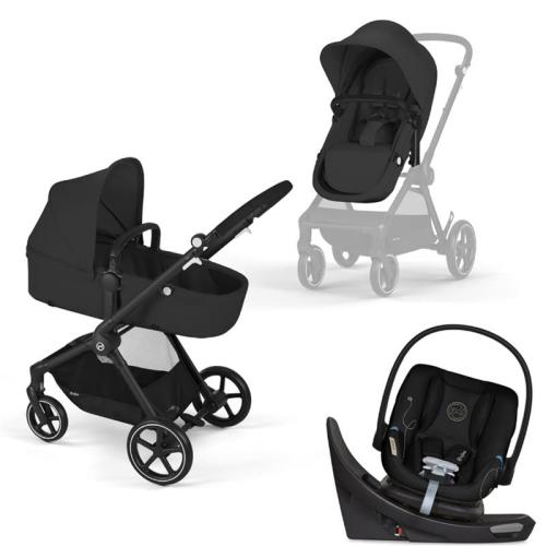 Cybex - Eos 5-In-1 Travel System Stroller Black Frame + Lightweight Aton G Swivel Infant Car Seat With Sensorsafe Moon Black