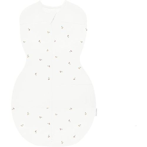 Happiest Baby Sleepea 5-Second Swaddle - 100% Organic Cotton Baby Swaddle Blanket - Doctor Designed Promotes Healthy Hip Development (Ivory Cherries, Small)