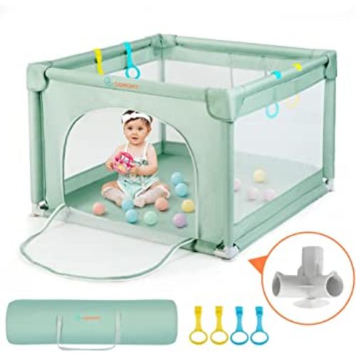 COMOMY Playpens for Babies and Toddlers, Small Baby Play Pens, Activity Center for Baby Safe and Non-Slip Baby Fence, Full Mesh Design, Indoor & Outdoor Kids Activity Center (Dark Green, 36"x36")
