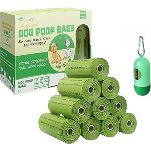 Dog Poop Bags-150 Counts with Holder (10 Rolls), Biodegradable Poop Bags, Eco-friendly and Easy to Open, Thick Dog Waste Bags (Green)