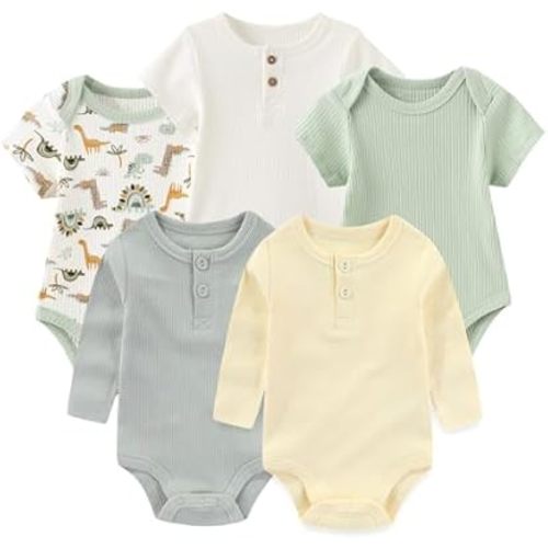Ruliby Newborn Baby Bodysuit Soft Ribbed Romper Infant Boy Girl Clothes Set 0-12 Months