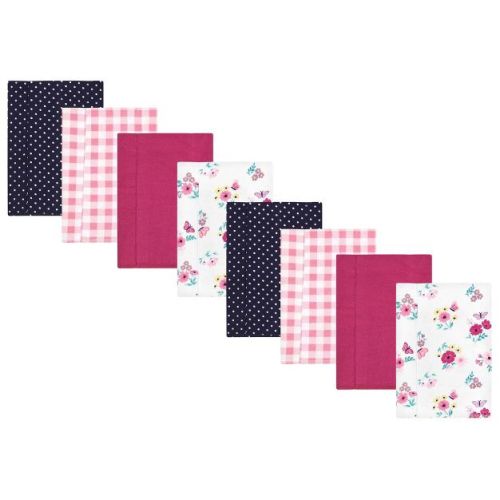 Hudson Baby Girls Cotton Poly Flannel Burp Cloths 8-Pack, Butterfly Floral, One Size