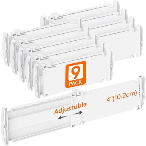 Lifewit 4" High 9 Pack Drawer Dividers, 10.5-16.5" Drawer Divider for Clothes, Adjustable Dresser Drawer Organizers, Plastic Drawers Separators for Clothes, Bedroom, Bathroom, Kitchen, Closet