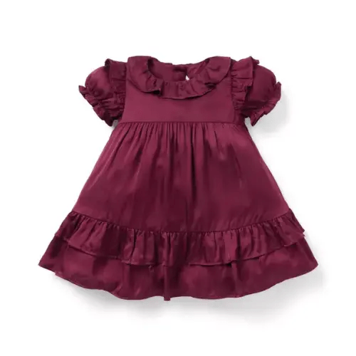 Baby Deep Burgundy Baby Satin Ruffle Dress by Janie and Jack