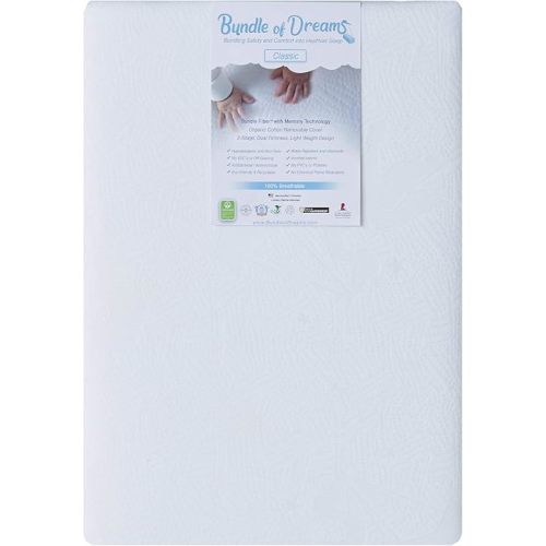 BUNDLE OF DREAMS Flagship 5" Organic Cotton Cover 2 Stage Mini Crib Mattress, 100% Breathable, Hypoallergenic, Non-Toxic for Portable Cribs or Mini Cribs