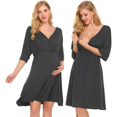 Ekouaer 3 in 1 Labor/Delivery/Hospital Gown Maternity Dress Nursing Nightgown Sleepwear for Breastfeeding S-XXL