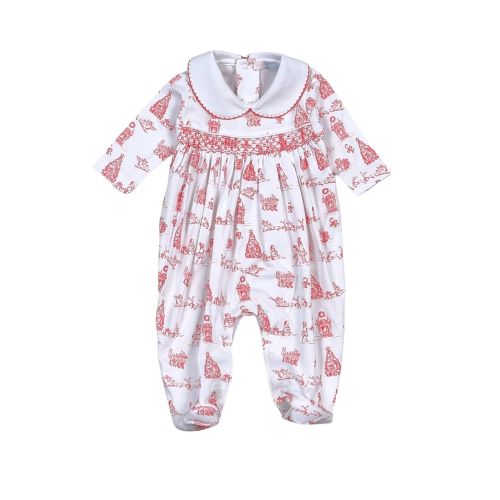 Red Christmas Toile Smocked Footie