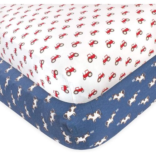 Hudson Baby Unisex Baby Cotton Fitted Crib Sheet, Tractor And Cow, One Size