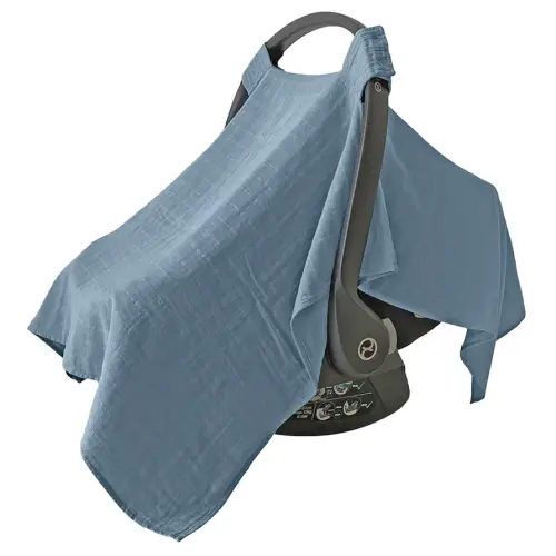MOZAH Baby Car Seat Cover - Blue Mirage - 100% Organic Muslin - Soft, Breathable and Lightweight, Infant & Newborn Travel Essentials