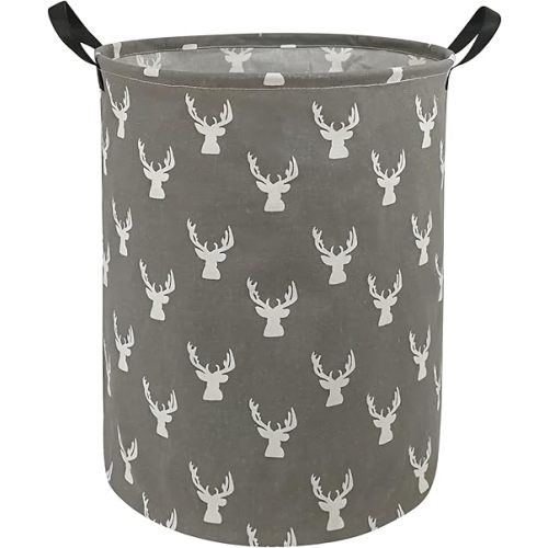 KUNRO Kids Laundry Hamper Clothes Gift Basket Storage Laundry Baskets Organizer Bin with Handles for Nursery Room (Grey deer)