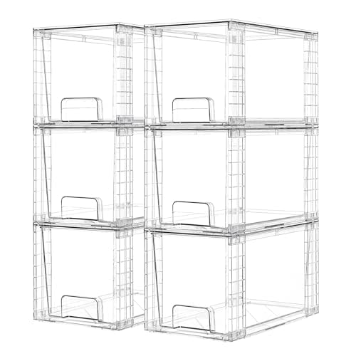 Vtopmart 6 Pack Large Stackable Storage Drawers,Easily Assemble Acrylic Bathroom Closet Undersink Organizers and Storage,Plastic Bins for Kitchen Cabinets,Pantry,Makeup,Medicine Organization