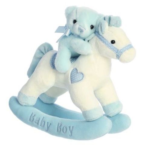 ebba Medium Baby Boy Rocking Horse Musicals! Melodious Baby Stuffed Animal Blue 12"