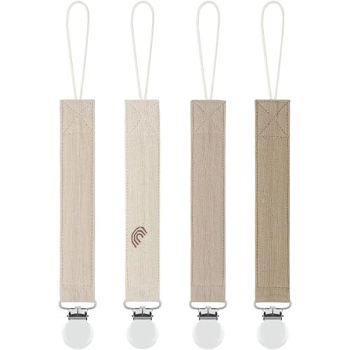 MoodyBaby® Soft Organic Muslin Cotton Fabric Soother Clips - Handmade Pacifier Dummy Clip Chain for Babies Newborns Girls Boys - Mam Soother Chain Neutral Unisex Boho Shower Gift - 4 Pack (Tan Beige)