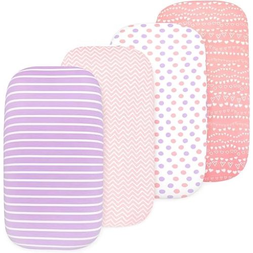 4 Pack Organic Bedside Bassinet Sheets Compatible with Mika Micky, Baby Delight, Dream On Me, AMKE and Other Bassinet Mattress Pads Size Between 17-21 in Width, 29-33 in Length, and 1.5-4 in Thick