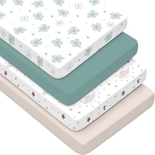 4 Pack Crib Sheets for Boys Girls - Ultra Soft & Skin-Friendly Crib Fitted Sheet for Standard Crib and Toddler Mattress Pad, 52"x28"(Green)