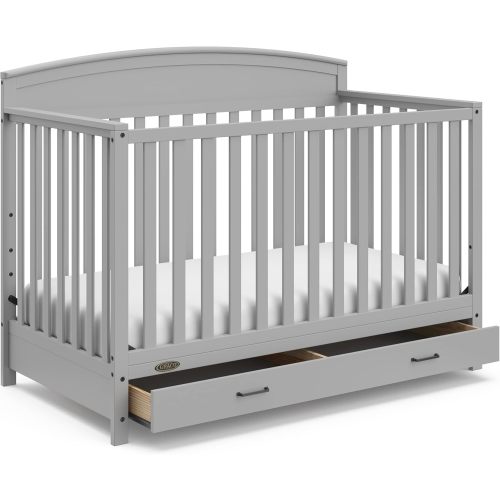 5-in-1 Convertible Baby Bed (with drawers, white) - Green Guardian Gold Certification, built-in baby bed storage drawer, convertible to toddler bed, day bed and full-size bed