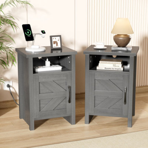Gracie Oaks Farmhouse Modern Nightstand with Shelf and Barn Door & Reviews | Wayfair