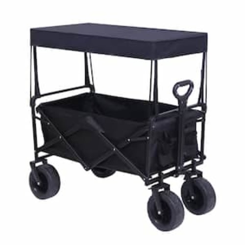 4.67 cu. ft. Collapsible Wagon Camping Cart Garden Cart 600D Oxford Fabric with Removable Canopy Garden Cart