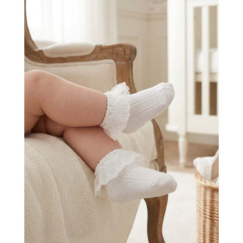 Baby Girl Christening & Baptism Socks Angel Wing Lace White – Carriage Boutique