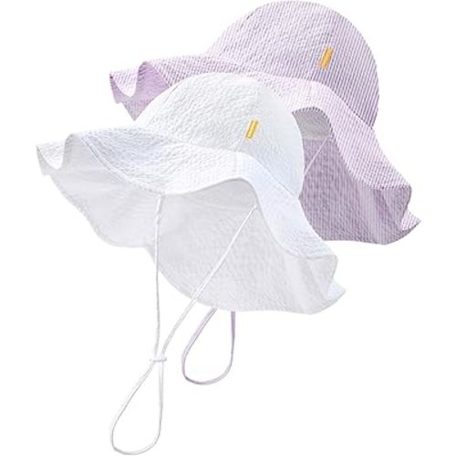 HONGTEYA Baby Sun Hat Toddler Girls Boys Infant Beach Outdoor Summer Hat Stripe Wide Brim UPF 50+ Sun Protection