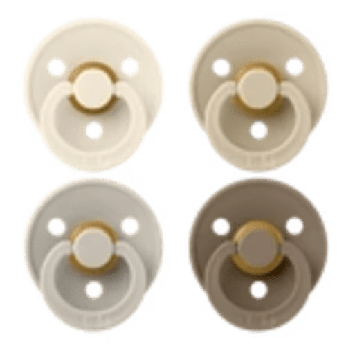BIBS Colour Round Latex Pacifier 4-Pack (Ivory/Sand/Vanilla/Dark Oak)