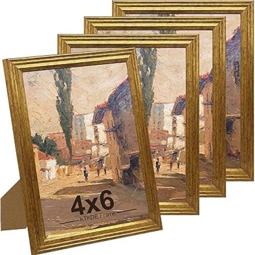 KTKDE 4x6 Picture Frame Set of 4, Ornate Vintage Gold Photo Frames with Real Glass 4 x 6 Antique Photo Frame for Wall Decor or Tabletop Display Retro Home Decor best gift