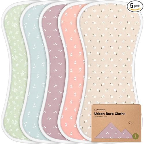 Organic Burp Cloths Baby Boy & Girl - 5-Pack Super Absorbent Cotton Burping Cloths for Babies, Soft & Plush Newborn Spit Up Rags, Infant Towels for Milk Spit Up, Unisex, Large 21" x 10" (Blooms)