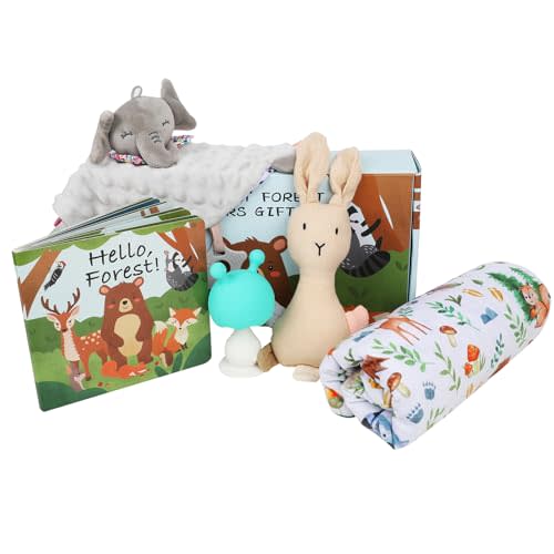 Tkusteigs Woodland Baby Stuff Theme Soft Plush Minky Blanket Gift Set for 0-12 Months Boy and Girl Shower Gift Newborn (30 x 47inch)
