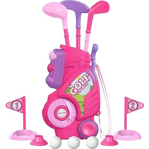 Liberry Toddler Golf Set for 1 2 3 4 Years Old, Upgraded Kids Golf Cart with Unique Shoulder Strap Design, Indoor and Outdoor Golf Toys for Boys Girls (Pink)
