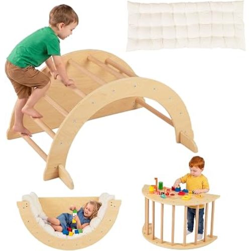 Costzon 6-in-1 Kids Wooden Climbing Arch Rocker with Cushion