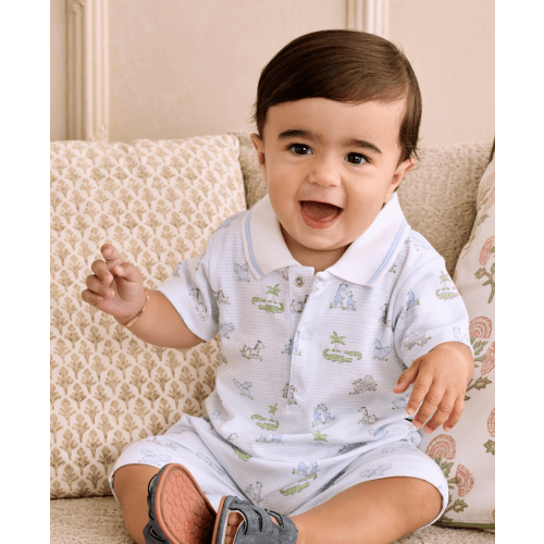 Safari Party Blue Short Playsuit w/ Collar