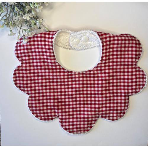 Red Gingham Scalloped Baby Bib, Cotton Teething Bib